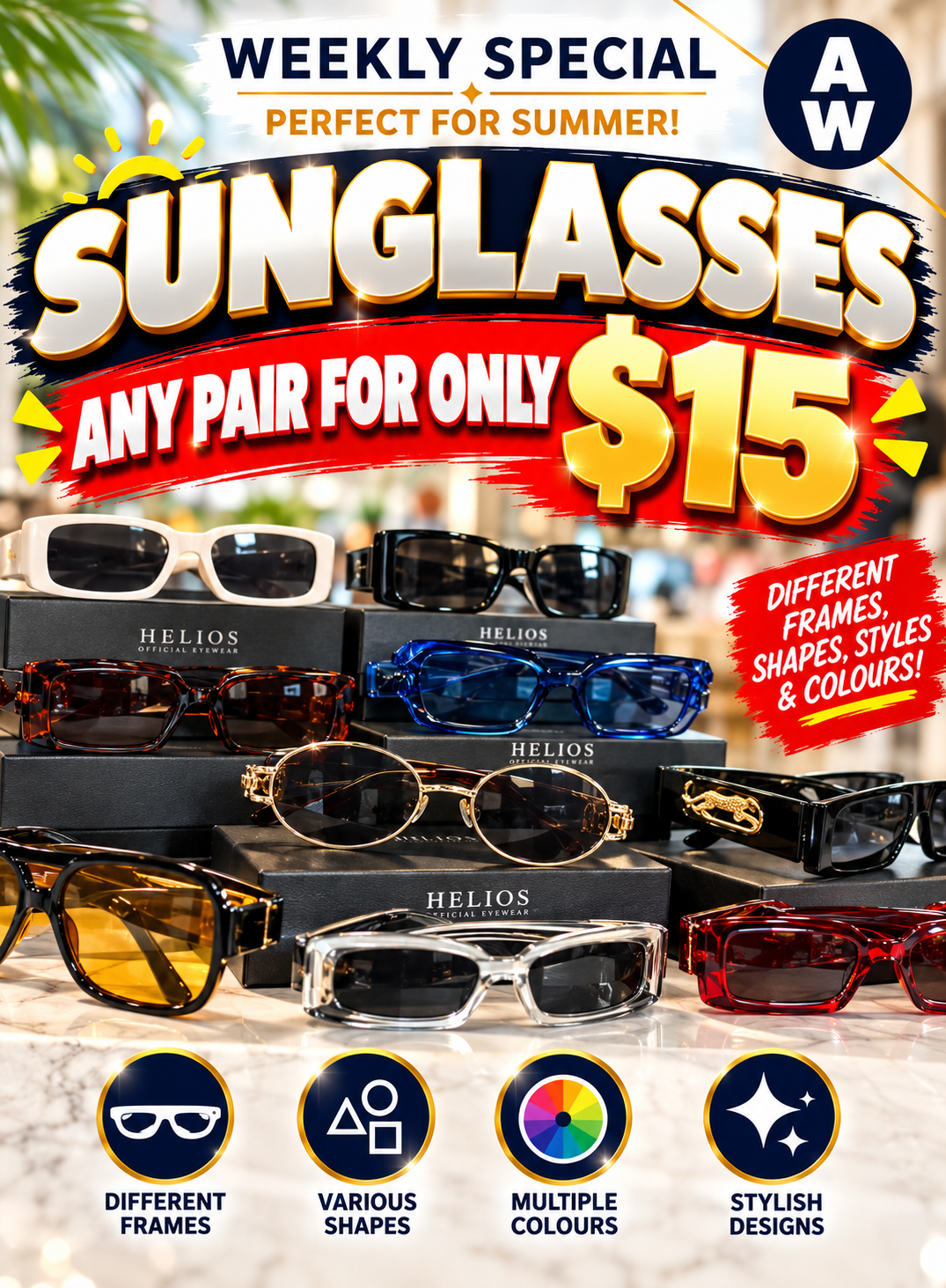 RAND NEW SUNGLASSES – ASSORTED FRAMES, SHAPES, COLOURS & STYLES